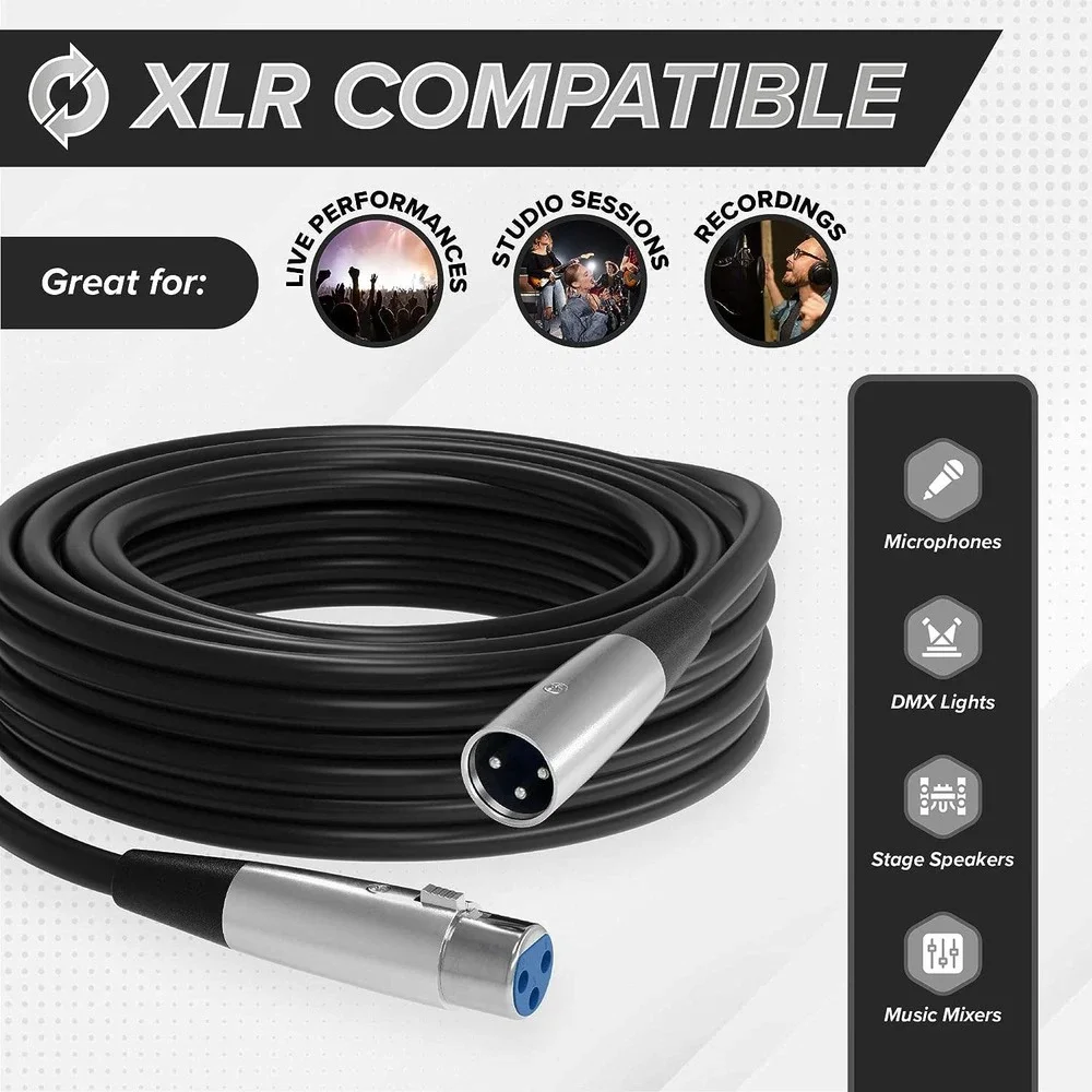 XLR Male to XLR Female Microphone Extension Cable - 6mm Cable with 3P